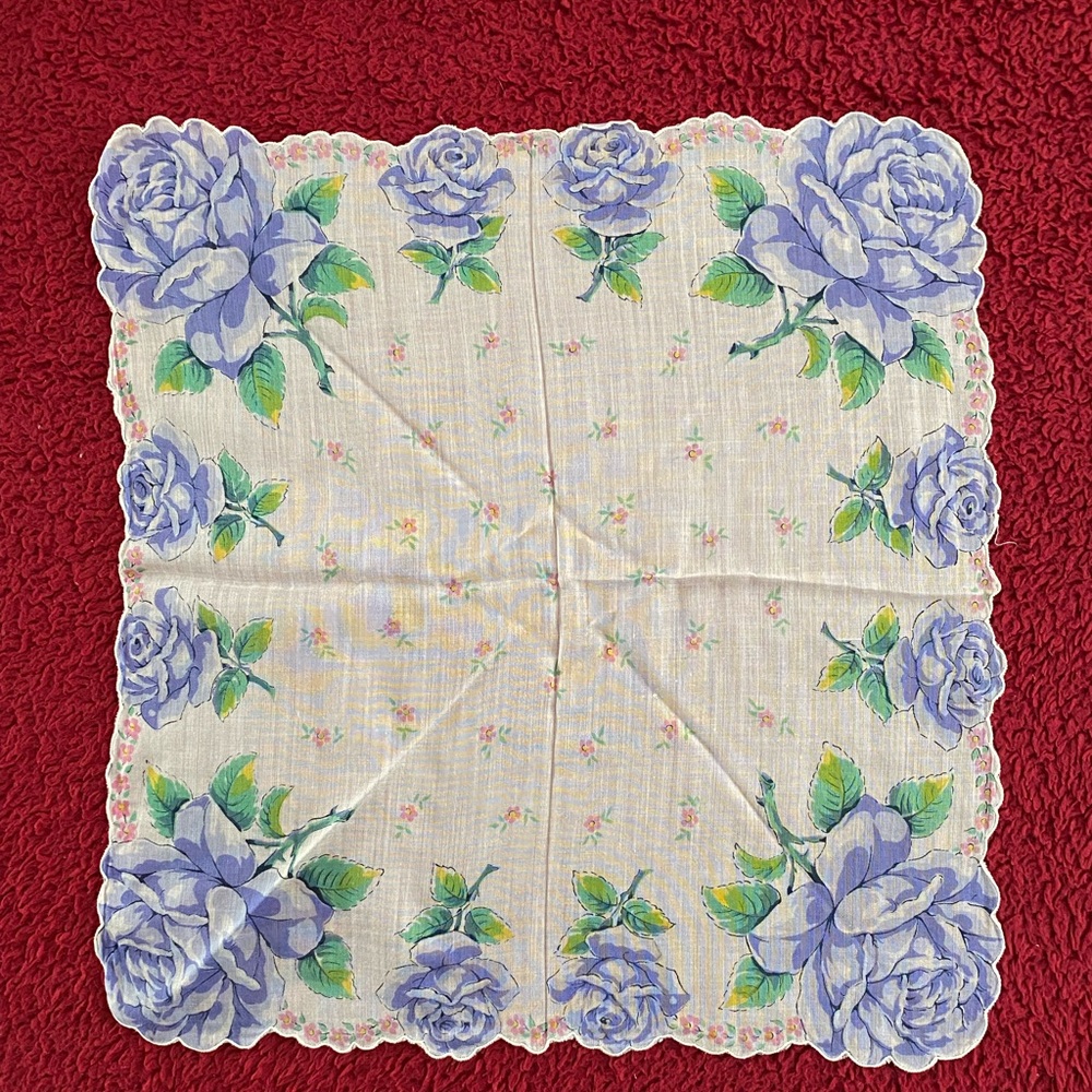 2/30 Vintage 50’s Purple Rose Handkerchief